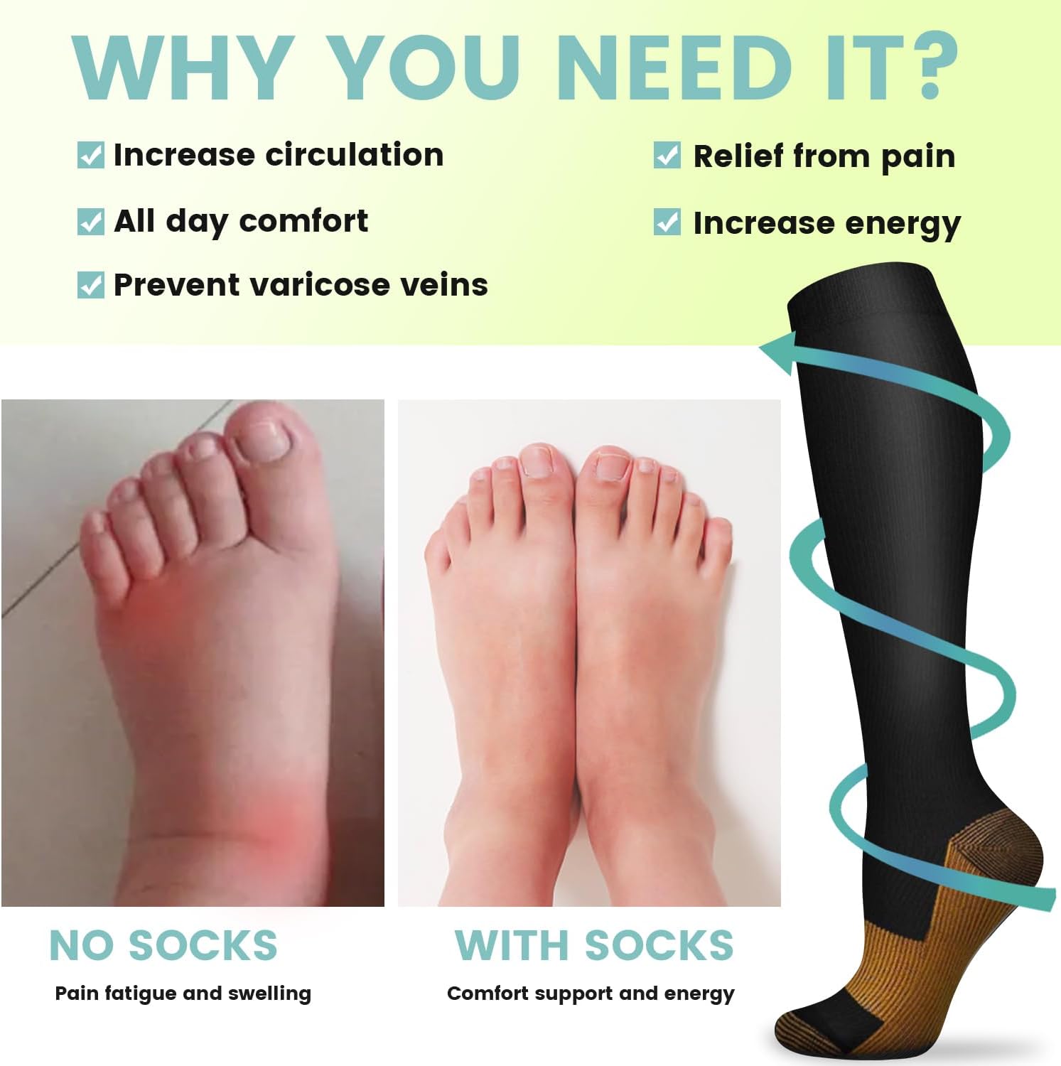 6 Pairs Solid Color Copper Com - Compression Sock Medical recension och pris